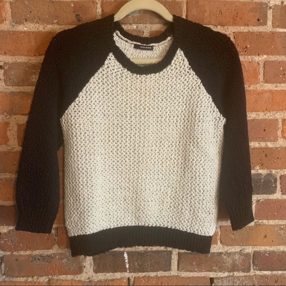 DKNY open knit color block sweater